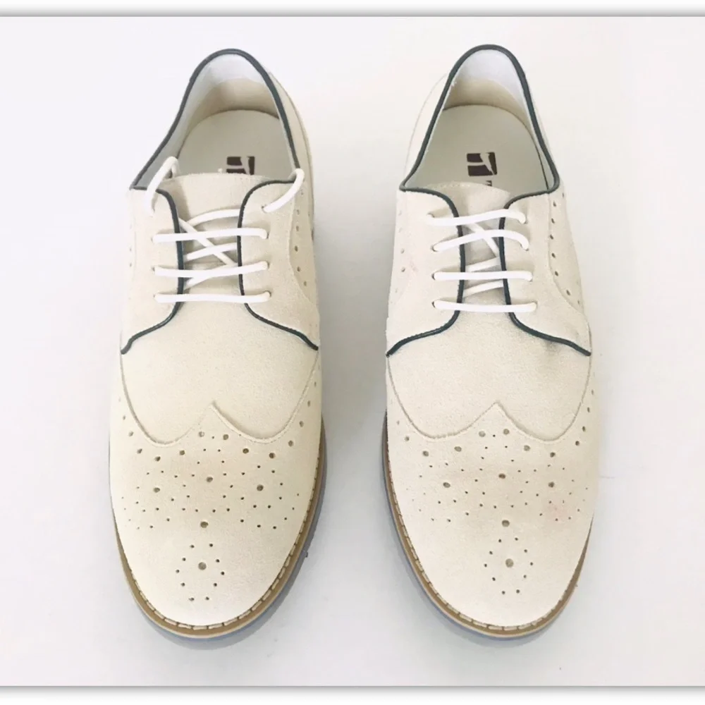 TOTO | H20021 Suede Wingtip Dress Shoes Mens Size 8 Beige Lace Up Leather